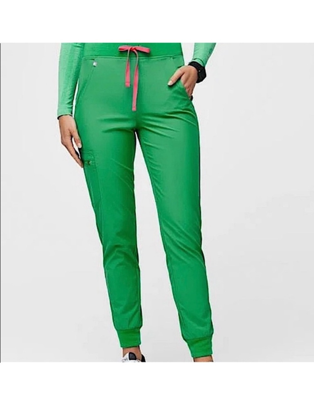 Figs Green Jogger Pants with Pink Drawstring